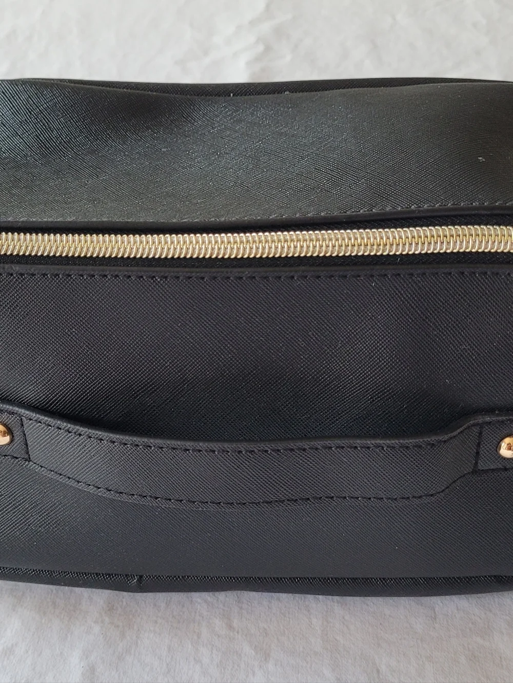 CHICOs Women's Black Leather Travel Dopp Kit with Gold Hardware And Leopard Line